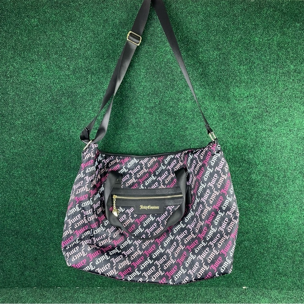 Juicy Couture Goth Logo Pink Black Overnighter Weekender Tote Bag